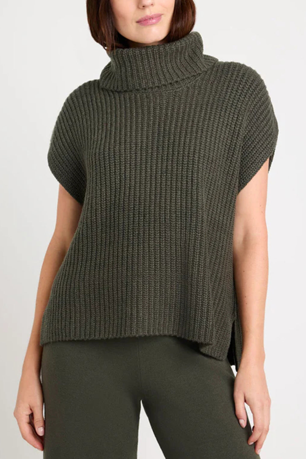 Slit Turtleneck Cap Sleeve Sweater