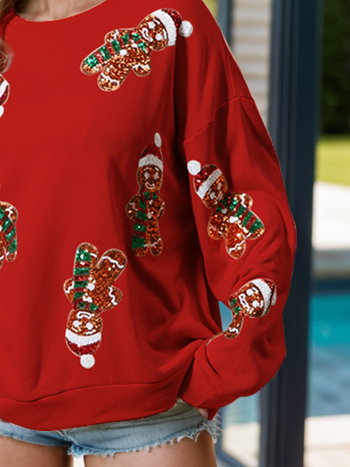 Sequin Gingerbread Man Long Sleeve Sweatshirt