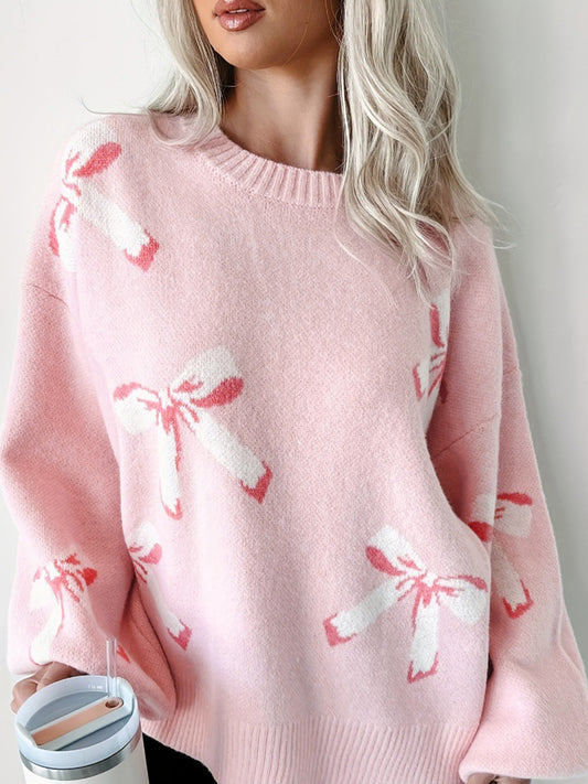 Bow Round Neck Long Sleeve Sweater