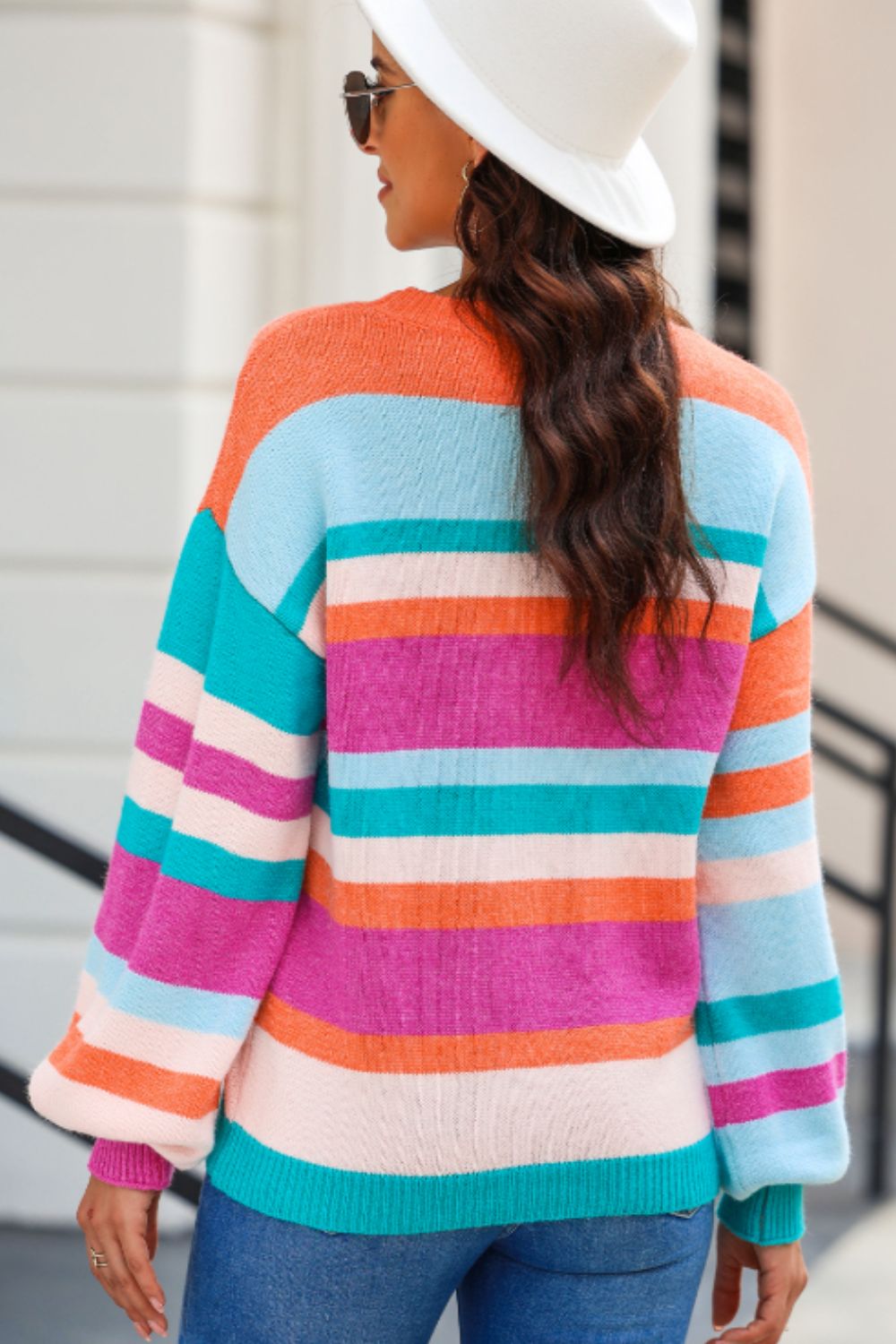 Striped Round Neck Drop Shoulder Sweater