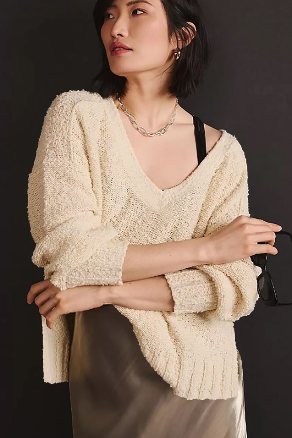 V-Neck Dropped Shoulder Sweater