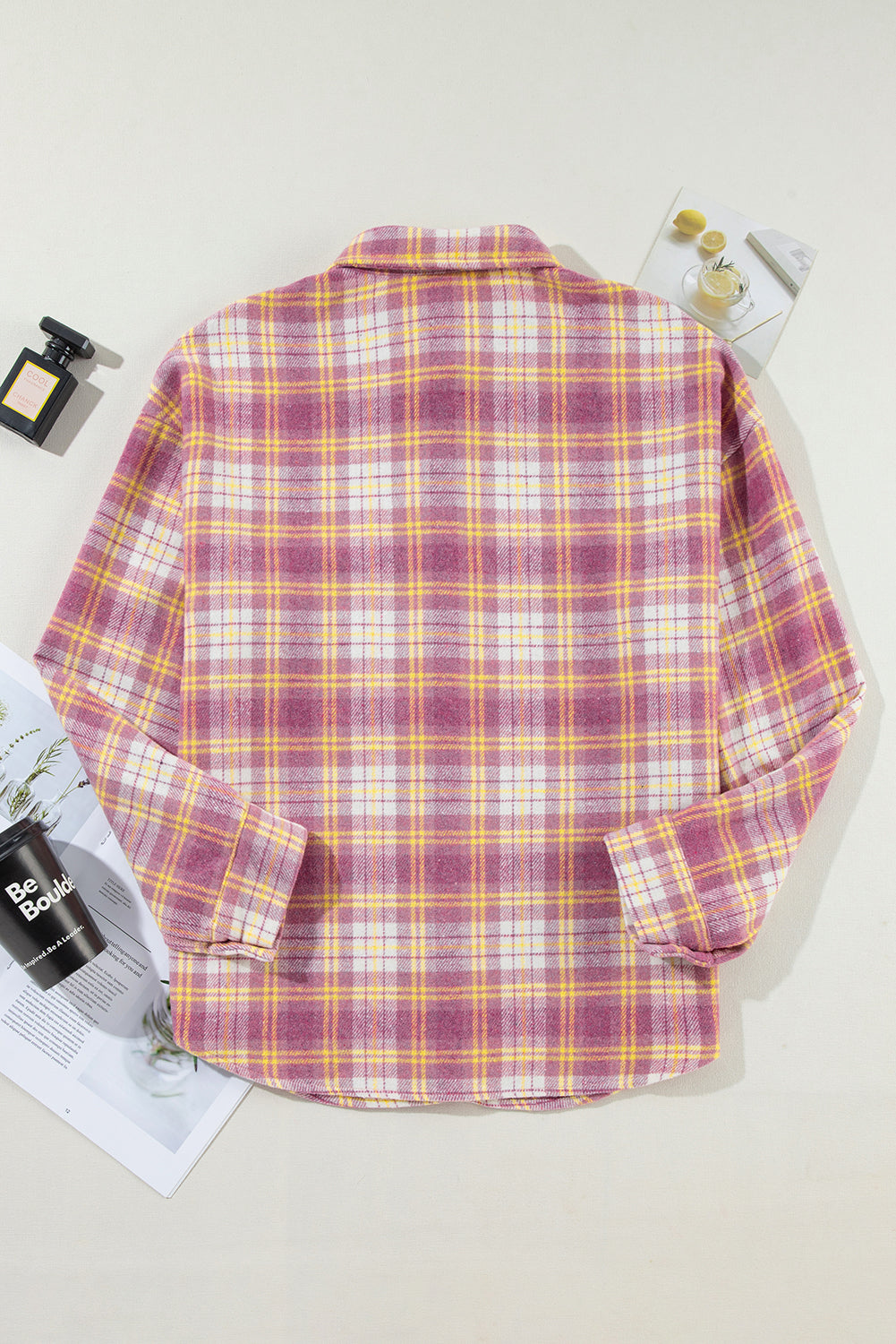 Plaid Collared Neck Button Up Shacket