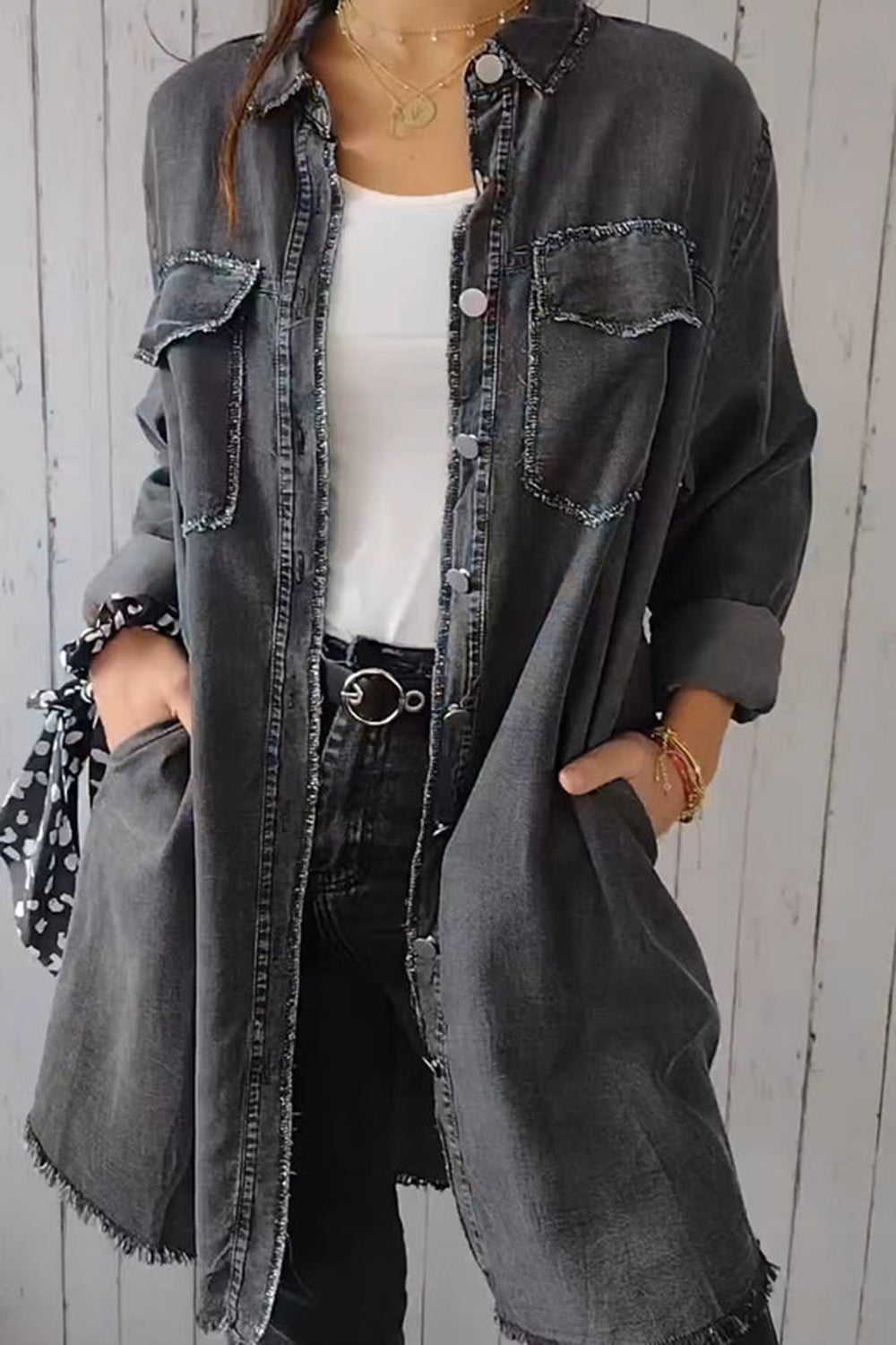 Full Size Pocketed Button Up Long Sleeve Denim Jacket