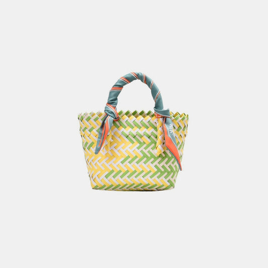 Contrast Woven Handbag with Ribbon