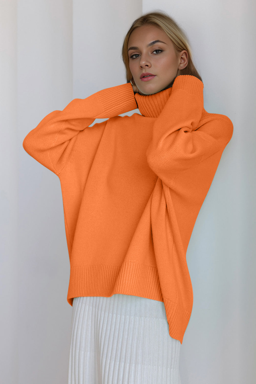 Basic Bae Turtleneck Dropped Shoulder Long Sleeve Sweater