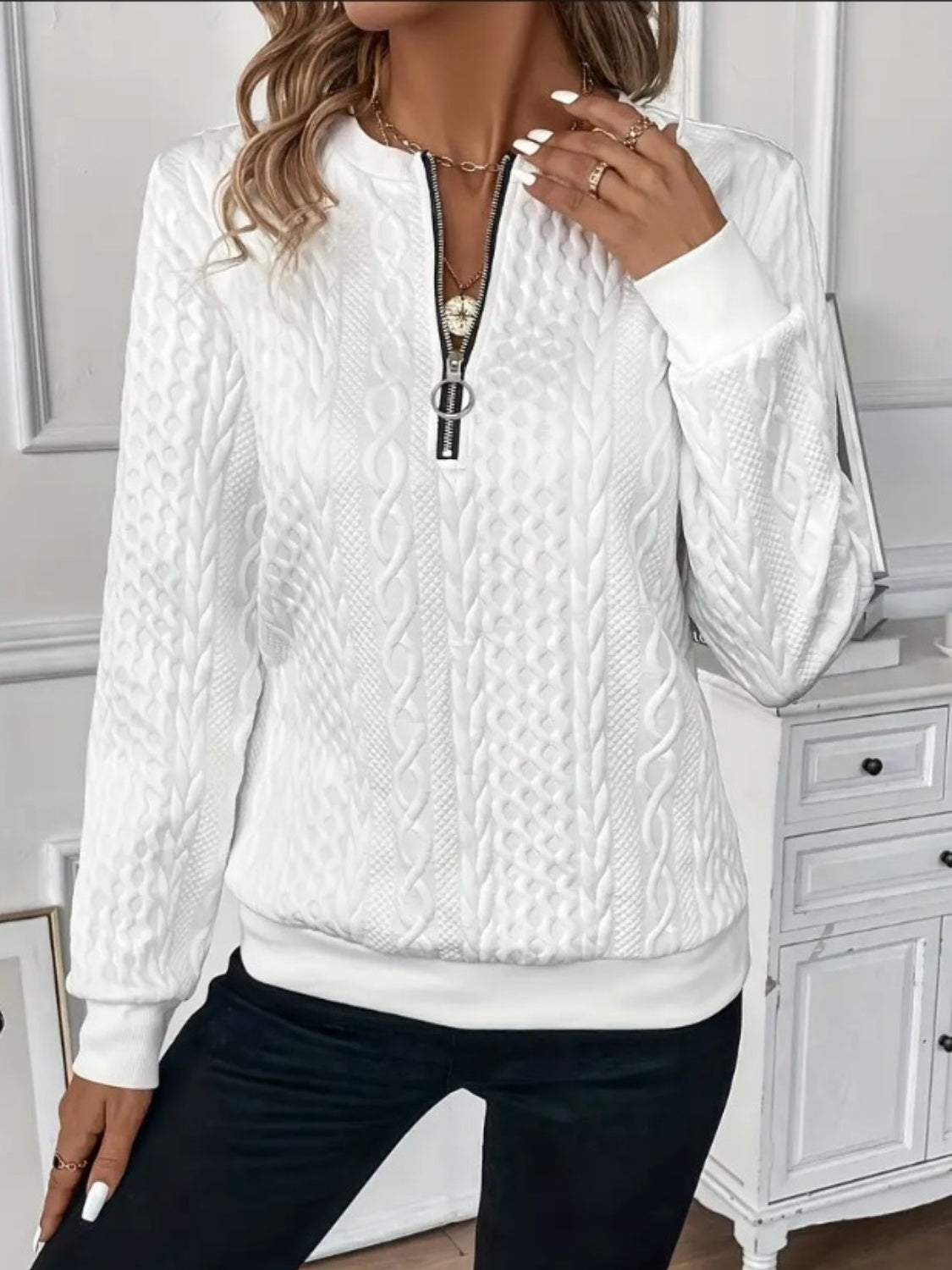 Texture Half Zip Long Sleeve Sweatshirt