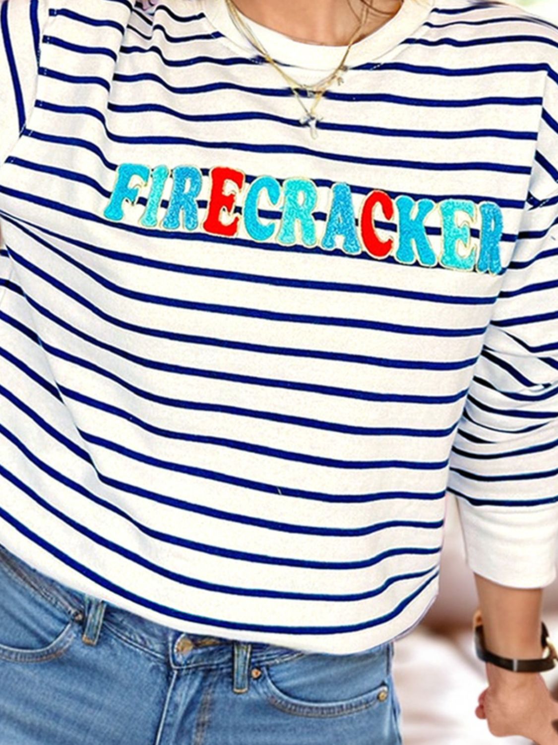 FIRECRACKER Striped Long Sleeve Sweatshirt