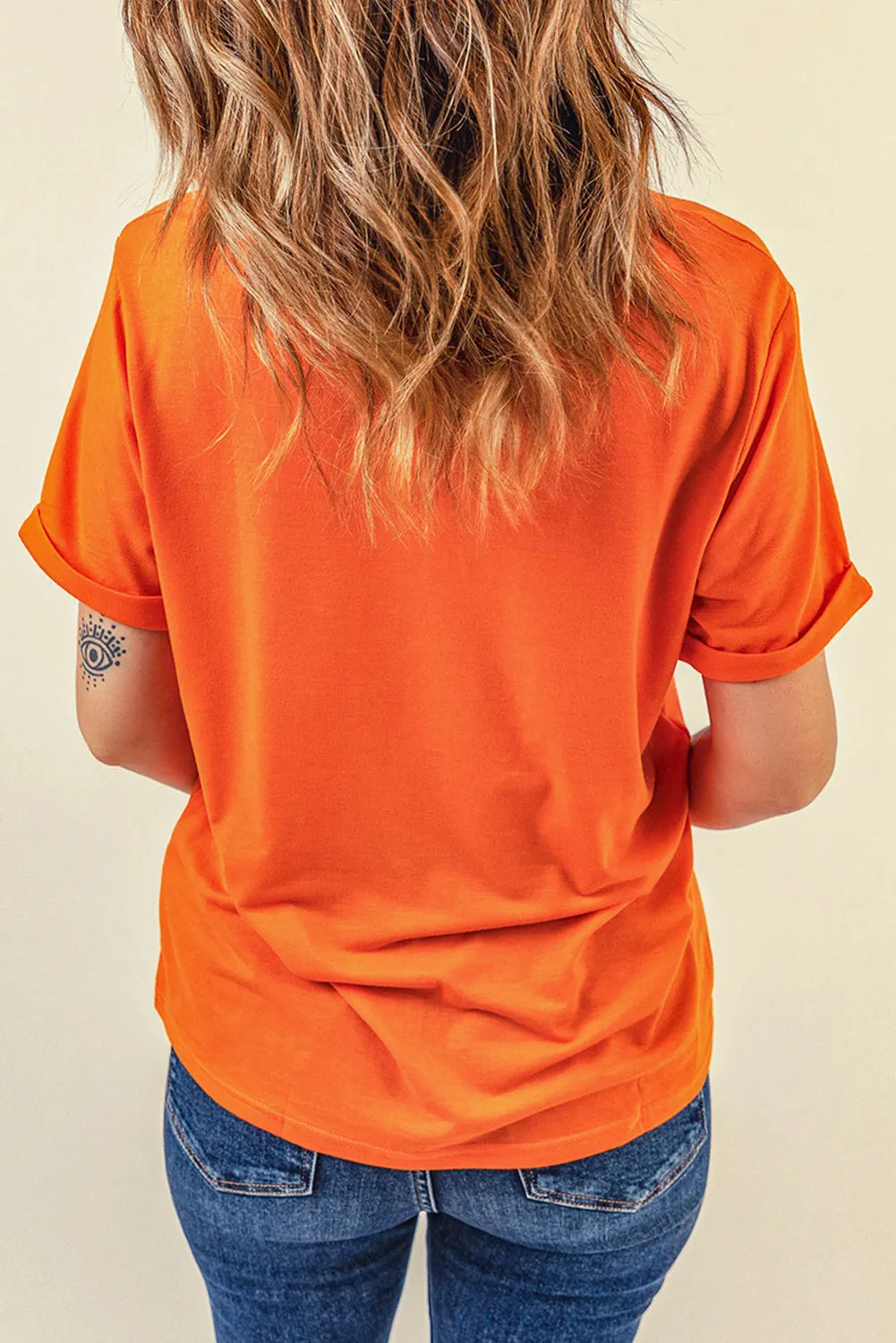 Pumpkin Round Neck Short Sleeve T-Shirt