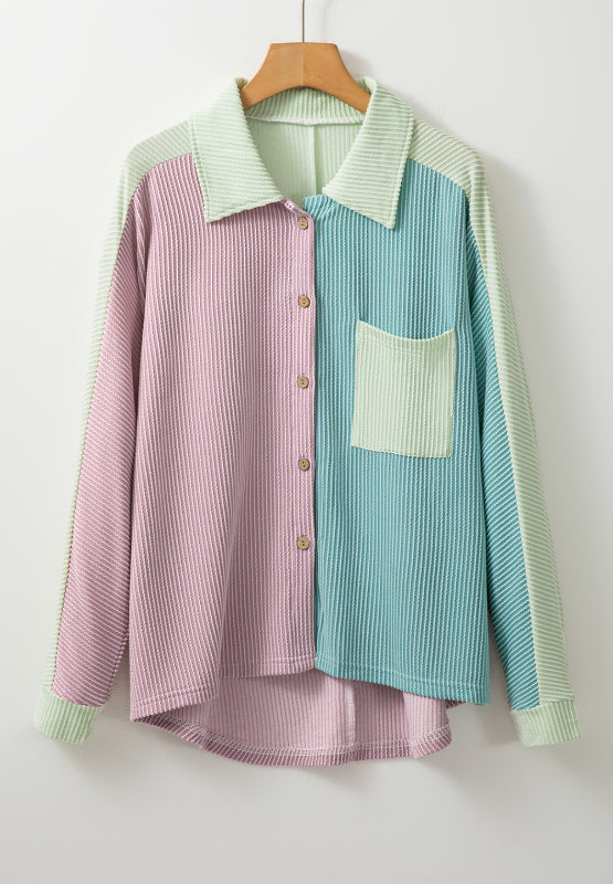 Color Block Corded Button Up Shacket