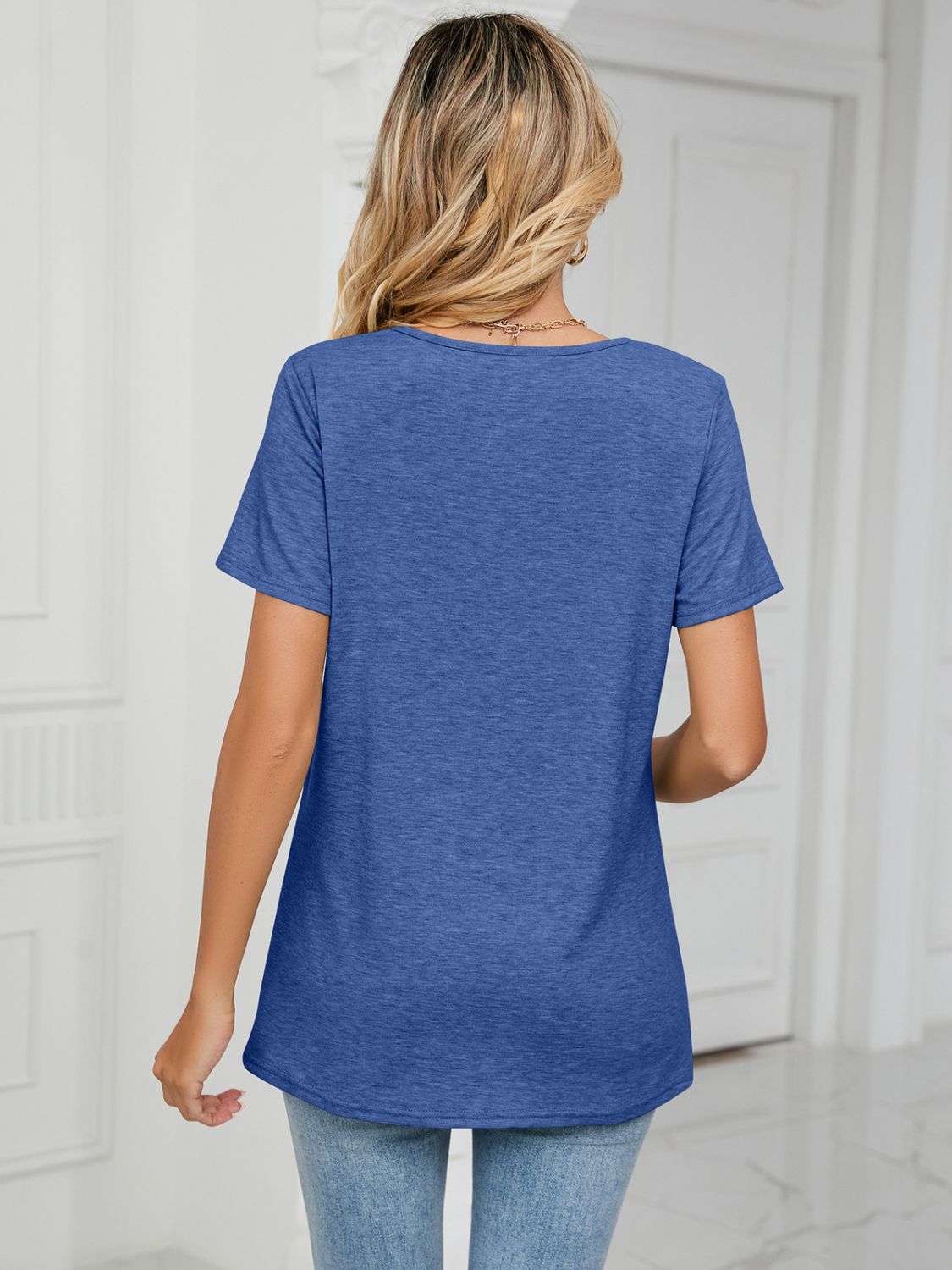 Ruched V-Neck Short Sleeve T-Shirt