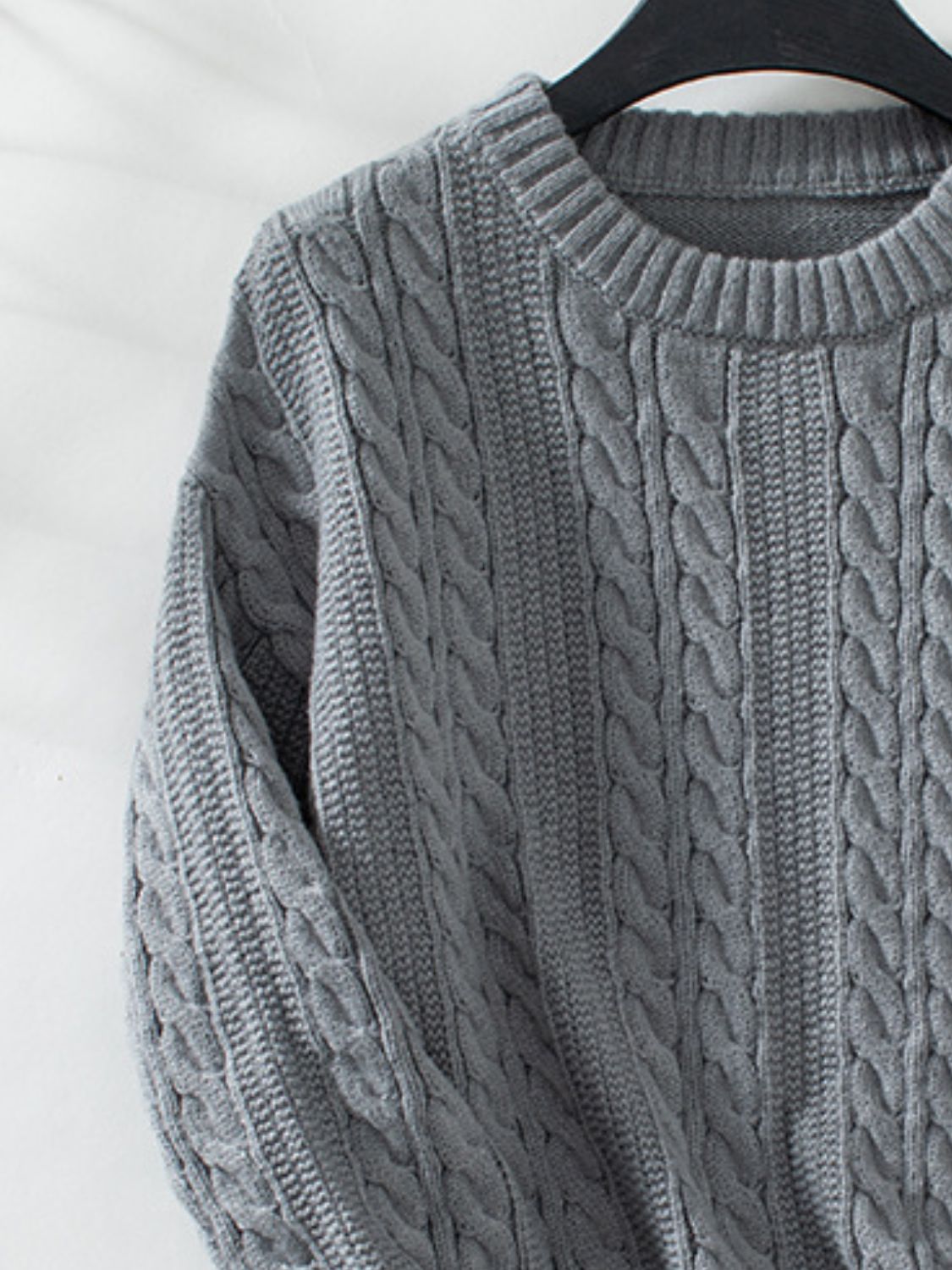 Cable-Knit Round Neck Long Sleeve Sweater