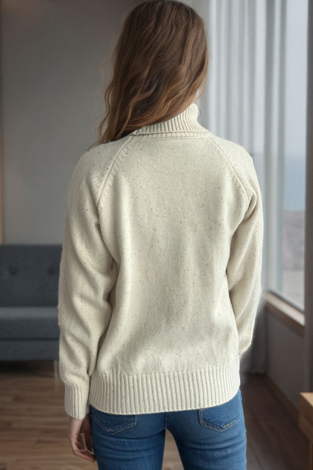 Ribbed Turtleneck Raglan Sleeve Sweater