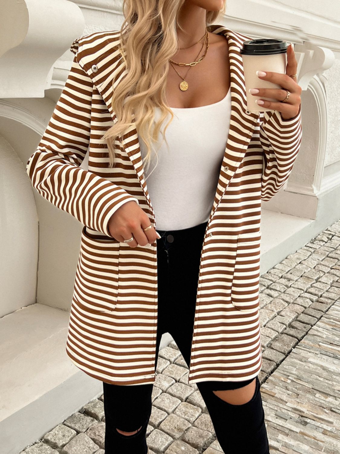 Devine Striped Long Sleeve Hooded Outerwear