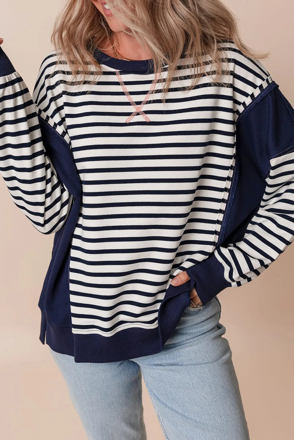 Striped Round Neck Long Sleeve Sweatshirt