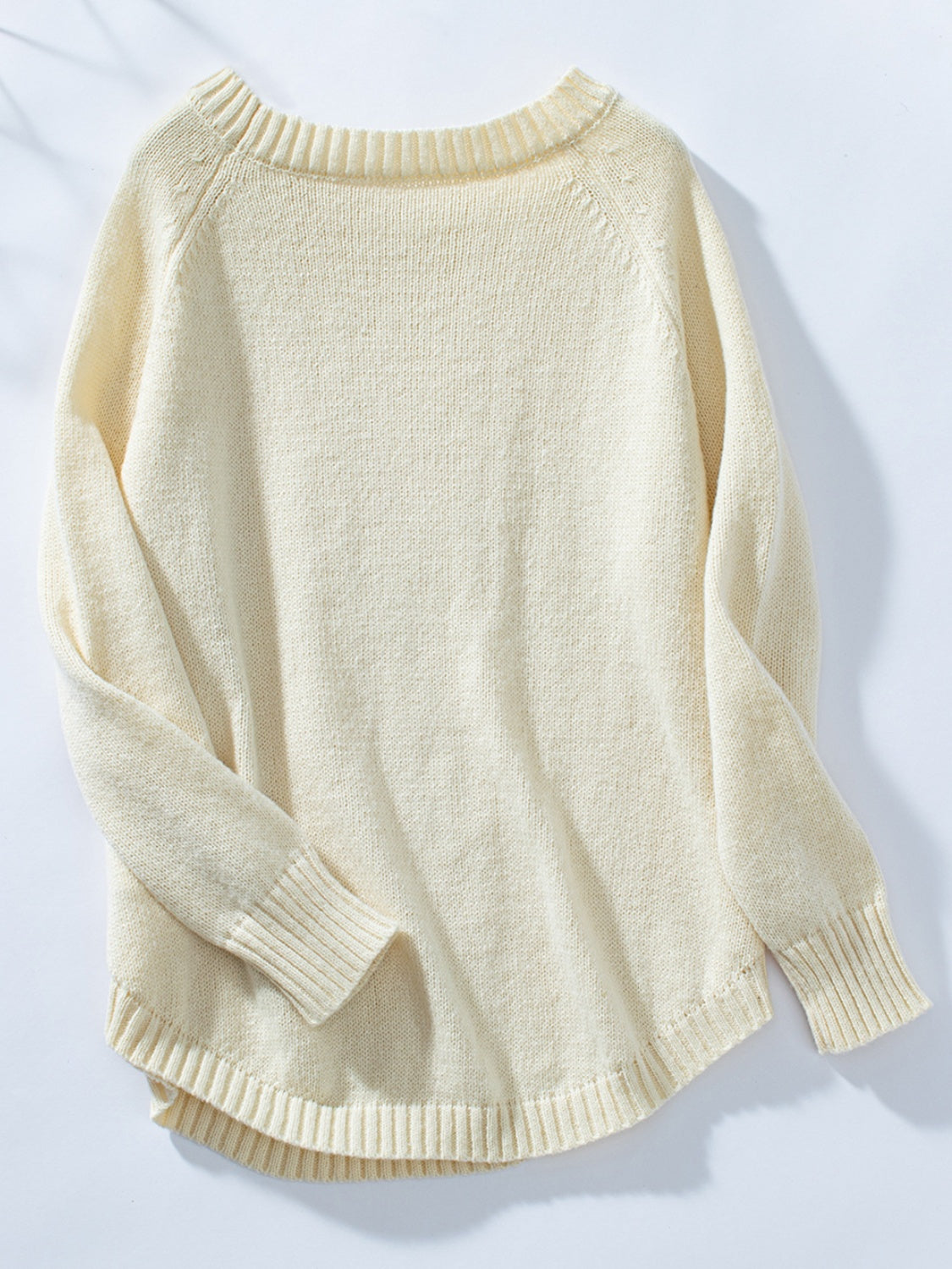 Decorative Button Round Neck Raglan Sleeve Sweater