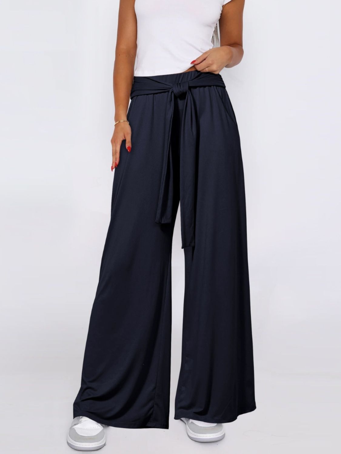 Tied Wide Leg Pants with Pockets