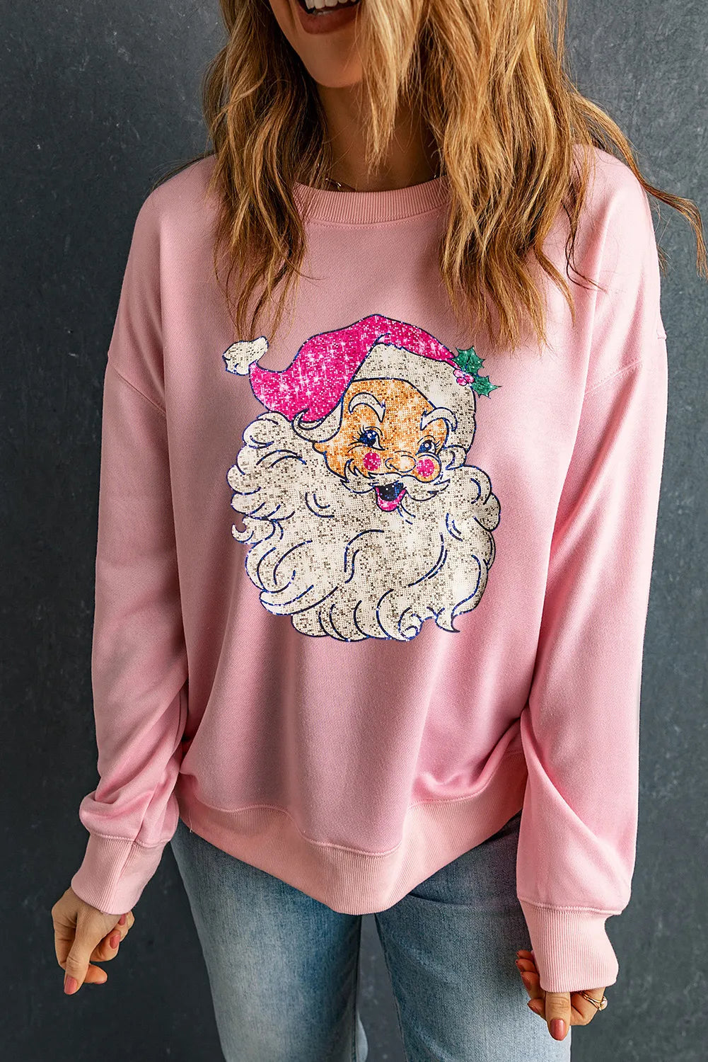 Santa Round Neck Long Sleeve Sweatshirt