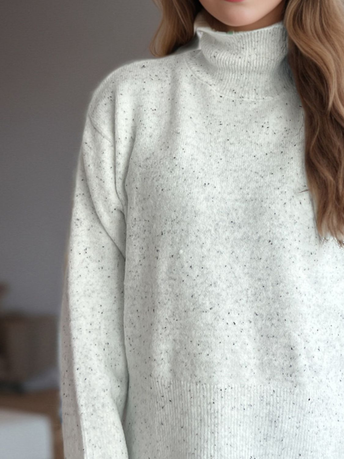 Side Slit Turtleneck Long Sleeve Sweater