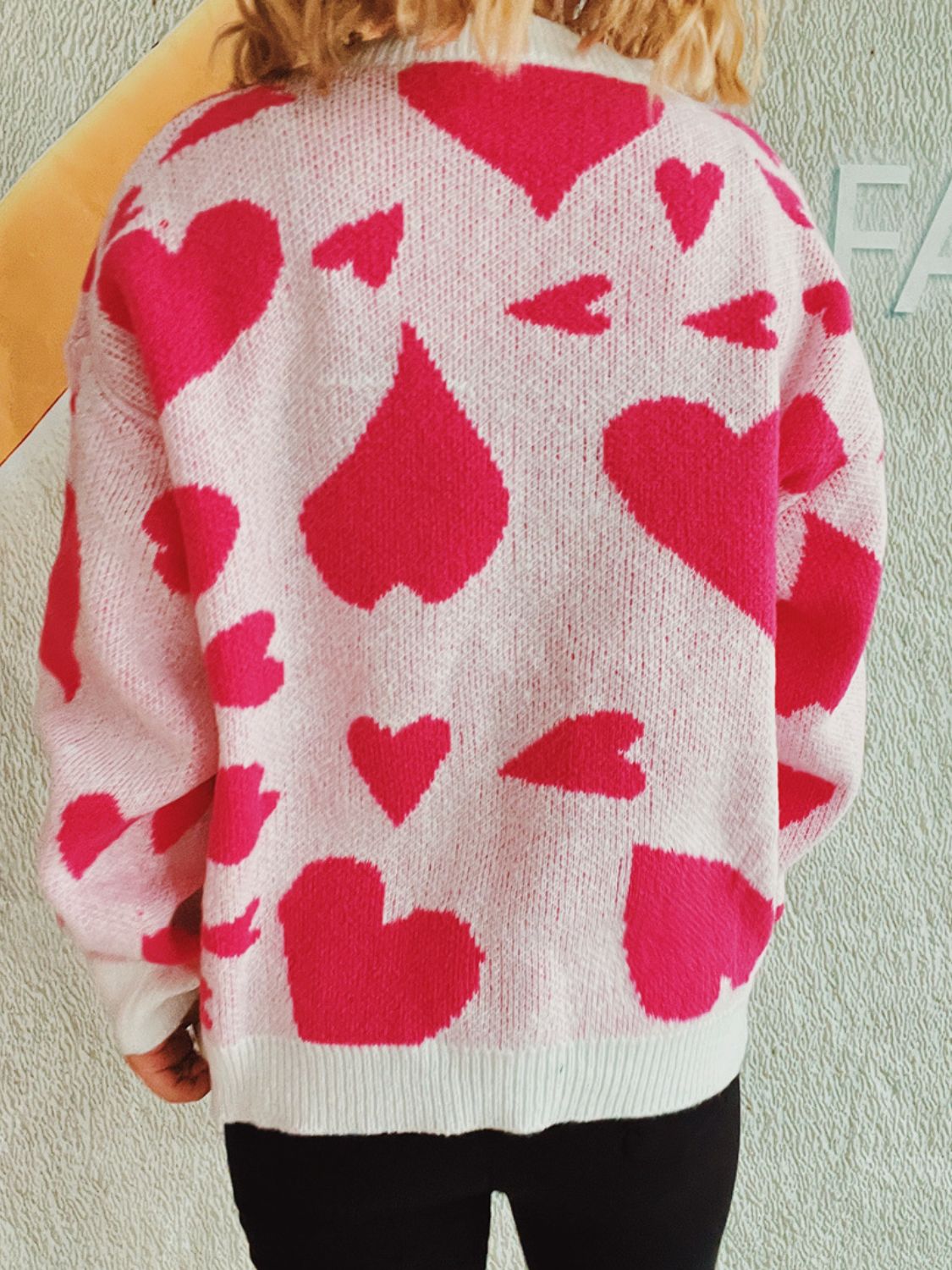 Heart Round Neck Long Sleeve Sweater