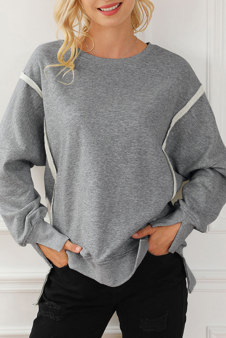 Exposed Seam High-Low Long Sleeve Sweatshirt