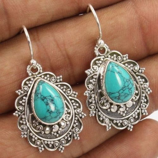 Artificial Turquoise Alloy Teardrop Dangle Earrings